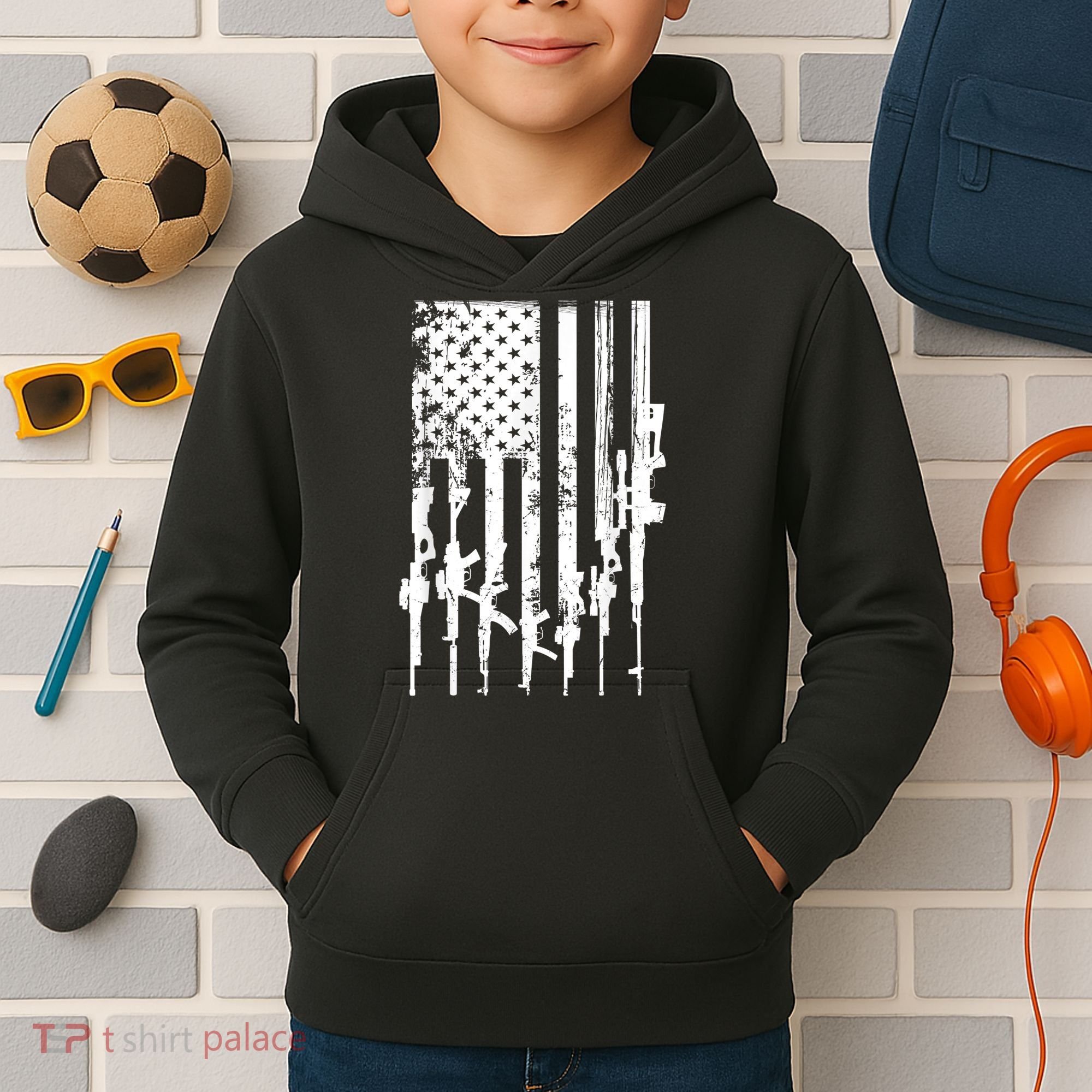 Patriotic American Rifle Flag Pro Gun Gifts Kids Hoodie