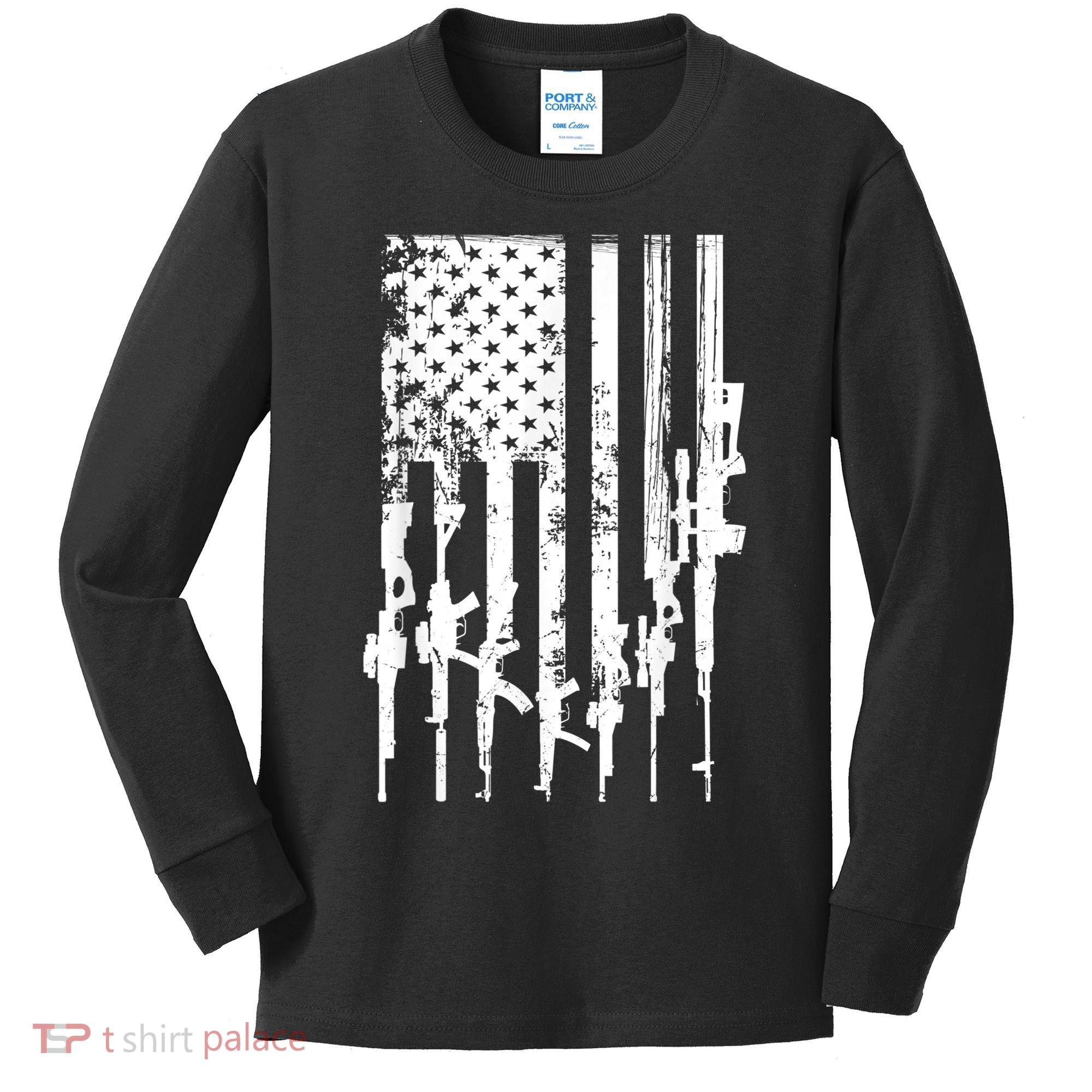 Patriotic American Rifle Flag Pro Gun Gifts Kids Long Sleeve Shirt