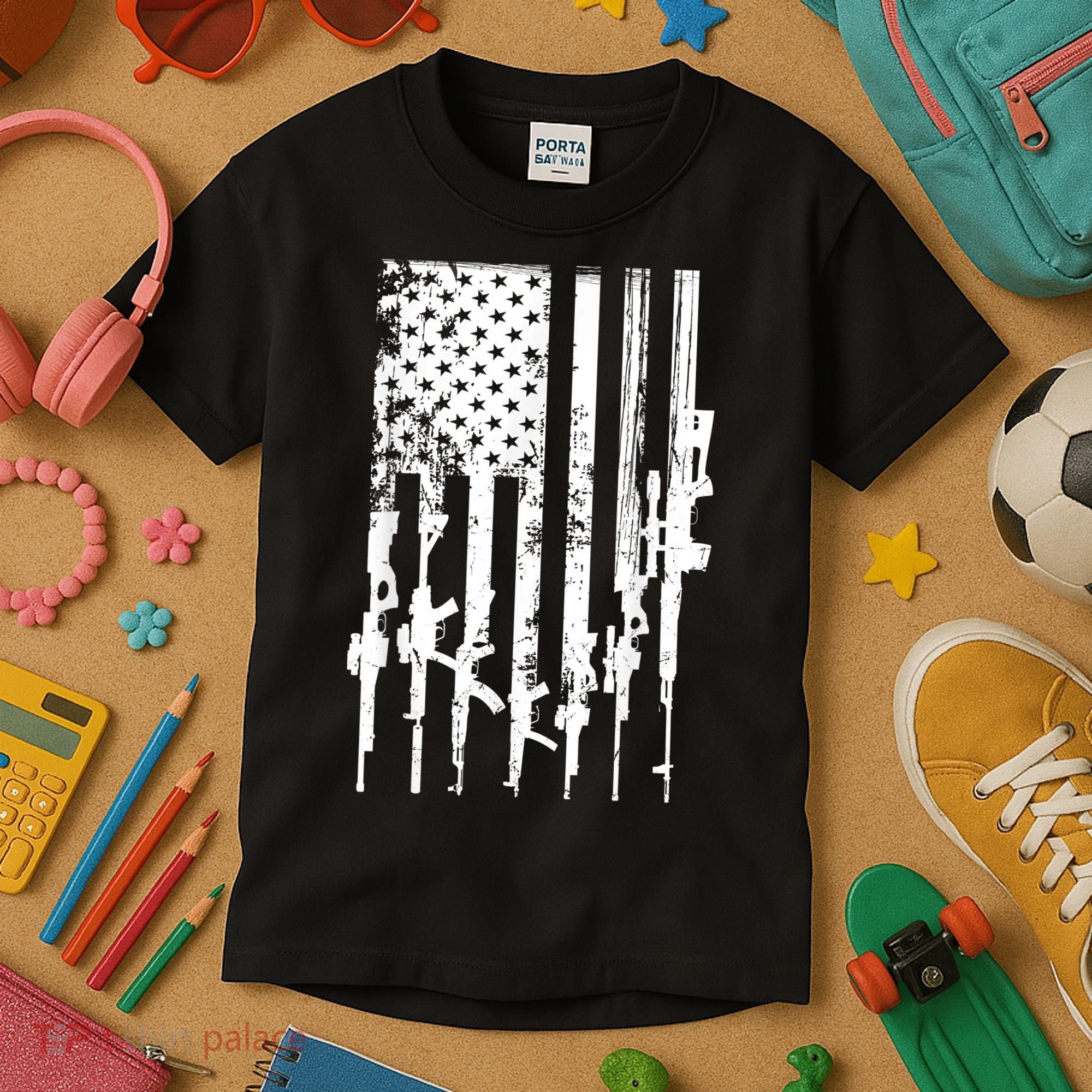 Patriotic American Rifle Flag Pro Gun Gifts Kids T-Shirt