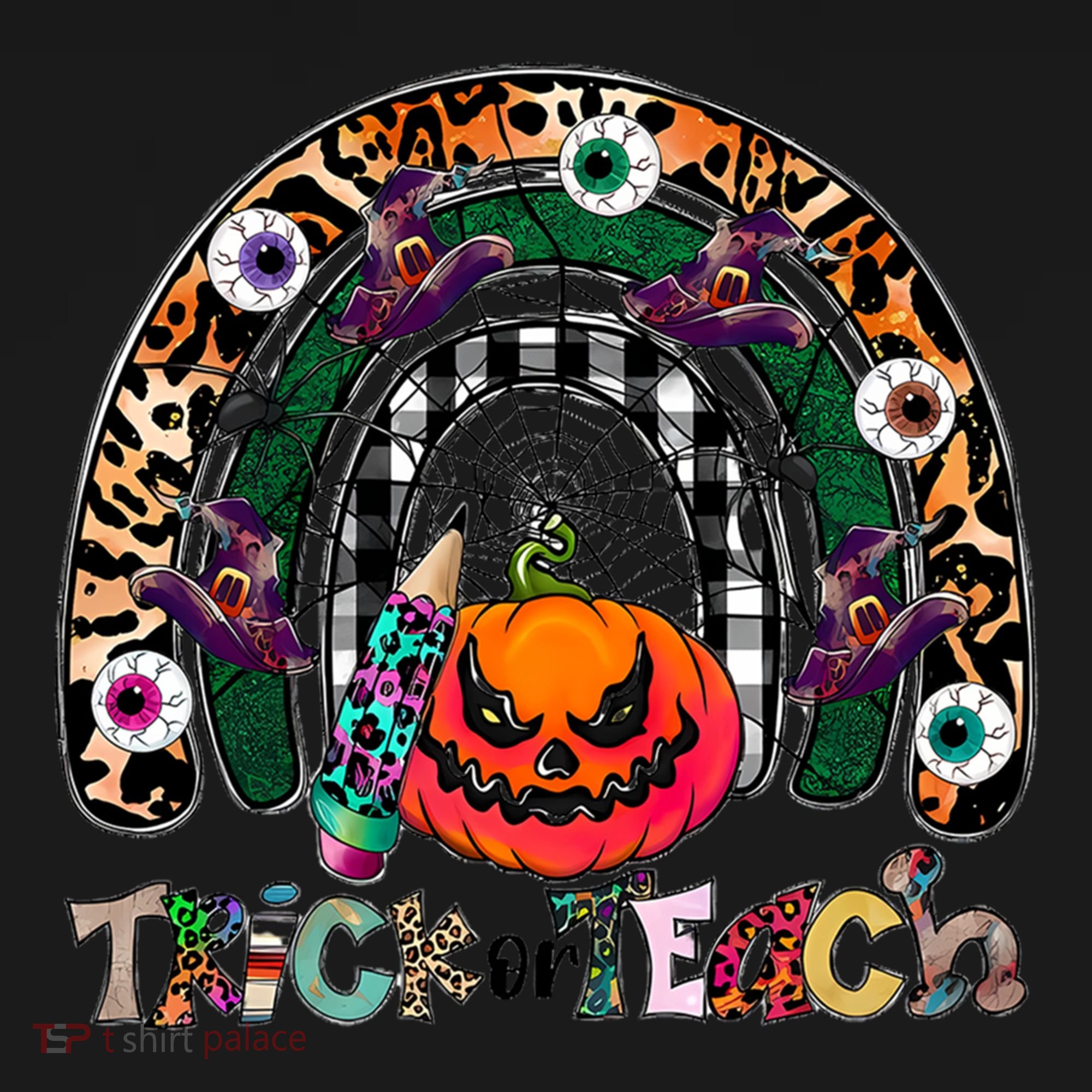 Pumpkins And Rainbow Trick Or Teach Teacher Halloween Funny Gift Pajama Set