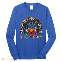 Pumpkins And Rainbow Trick Or Teach Teacher Halloween Funny Gift Long Sleeve Shirt thumb 0