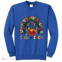 Pumpkins And Rainbow Trick Or Teach Teacher Halloween Funny Gift Sweatshirt thumb 0