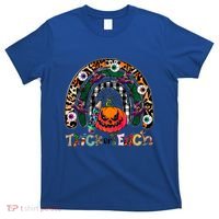Pumpkins And Rainbow Trick Or Teach Teacher Halloween Funny Gift T-Shirt thumb 0