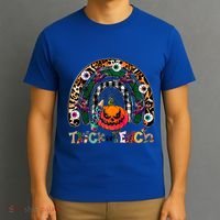 Pumpkins And Rainbow Trick Or Teach Teacher Halloween Funny Gift T-Shirt thumb 3