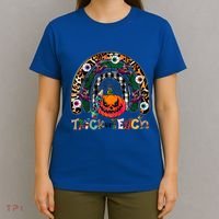 Pumpkins And Rainbow Trick Or Teach Teacher Halloween Funny Gift T-Shirt thumb 4