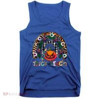 Pumpkins And Rainbow Trick Or Teach Teacher Halloween Funny Gift Tank Top thumb 0