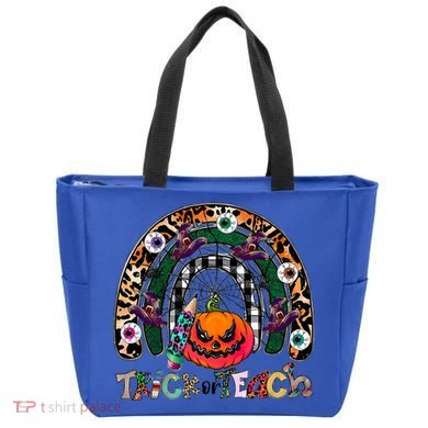 Pumpkins And Rainbow Trick Or Teach Teacher Halloween Funny Gift Tote Bag