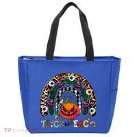 Pumpkins And Rainbow Trick Or Teach Teacher Halloween Funny Gift Tote Bag thumb 0