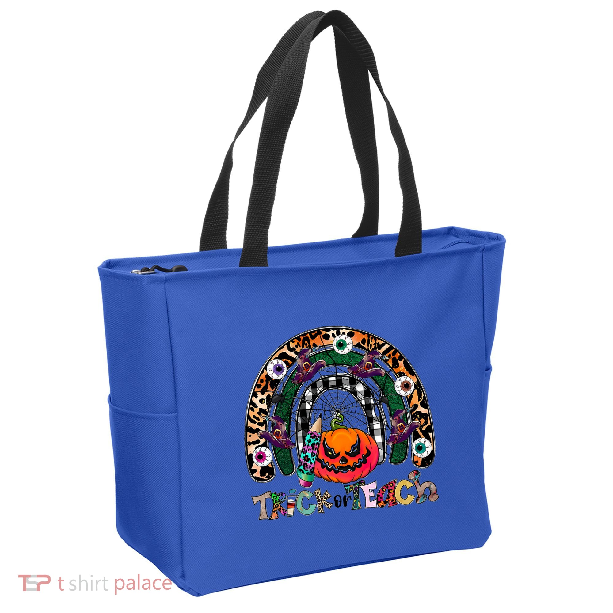 Pumpkins And Rainbow Trick Or Teach Teacher Halloween Funny Gift Tote Bag