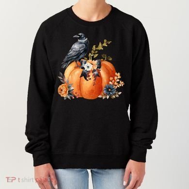Pretty Autumn Raven Floral Pumpkin Fall Lover Women's Sweatshirt