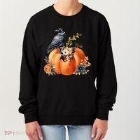 Pretty Autumn Raven Floral Pumpkin Fall Lover Women's Sweatshirt thumb 0