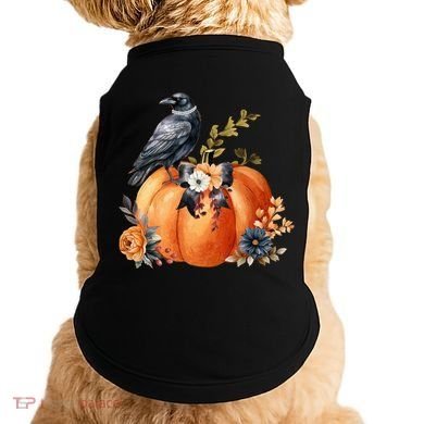 Pretty Autumn Raven Floral Pumpkin Fall Lover Doggie Tank