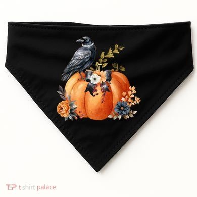 Pretty Autumn Raven Floral Pumpkin Fall Lover USA-Made Doggie Bandana