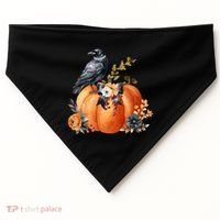 Pretty Autumn Raven Floral Pumpkin Fall Lover USA-Made Doggie Bandana thumb 0