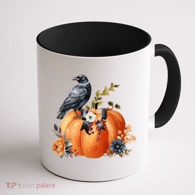 Pretty Autumn Raven Floral Pumpkin Fall Lover Coffee Mug back