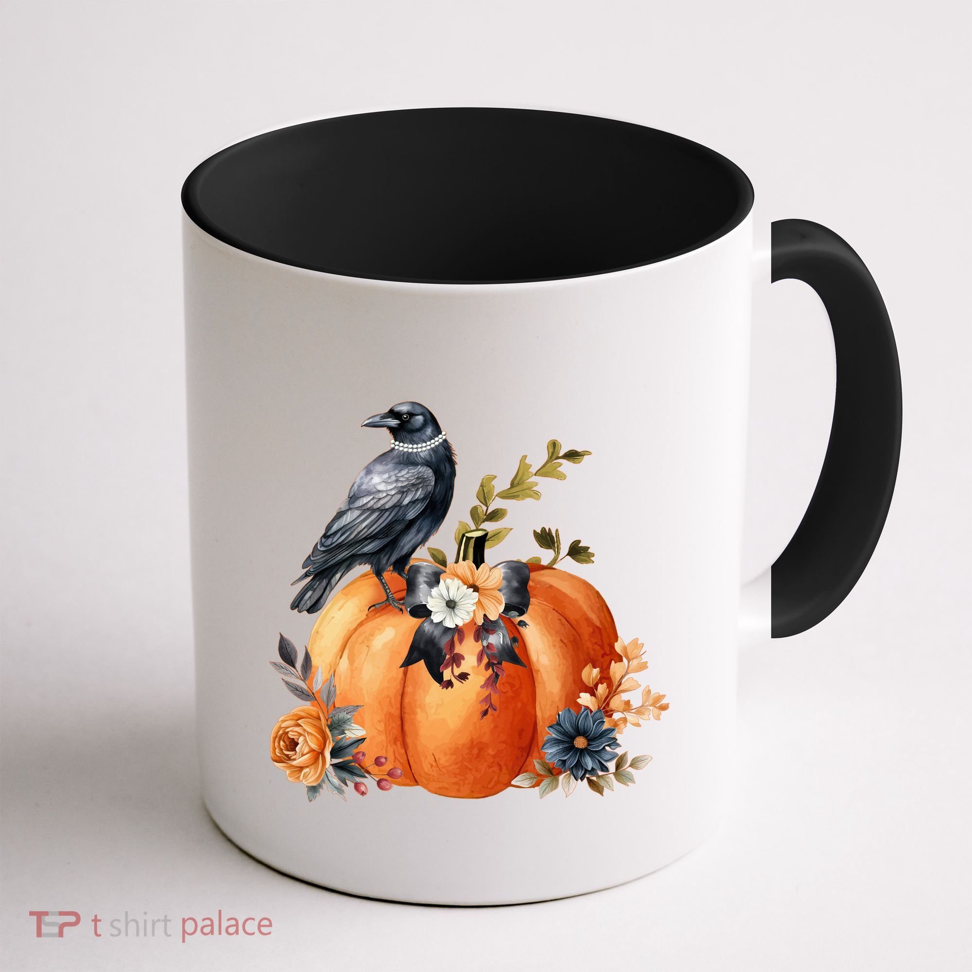 Pretty Autumn Raven Floral Pumpkin Fall Lover Coffee Mug