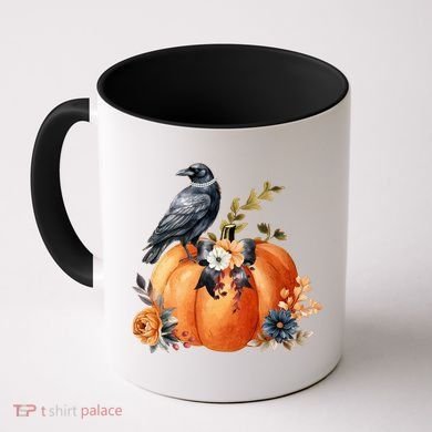 Pretty Autumn Raven Floral Pumpkin Fall Lover Coffee Mug