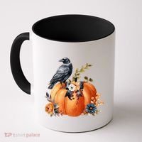 Pretty Autumn Raven Floral Pumpkin Fall Lover Coffee Mug thumb 0
