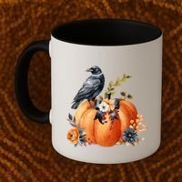 Pretty Autumn Raven Floral Pumpkin Fall Lover Coffee Mug thumb 2