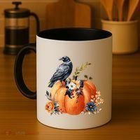 Pretty Autumn Raven Floral Pumpkin Fall Lover Coffee Mug thumb 4
