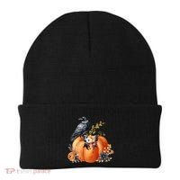 Pretty Autumn Raven Floral Pumpkin Fall Lover Beanie thumb 0