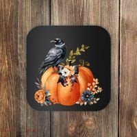 Pretty Autumn Raven Floral Pumpkin Fall Lover Coaster thumb 0