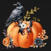 Pretty Autumn Raven Floral Pumpkin Fall Lover Coaster thumb 2
