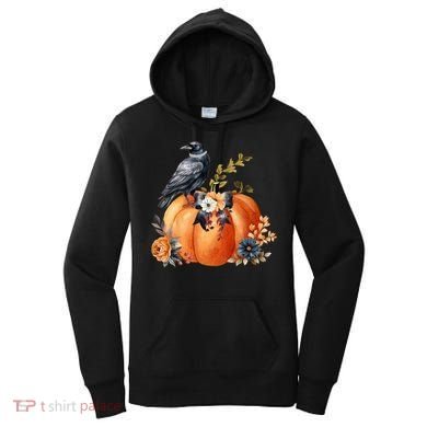 Pretty Autumn Raven Floral Pumpkin Fall Lover Women's Hoodie
