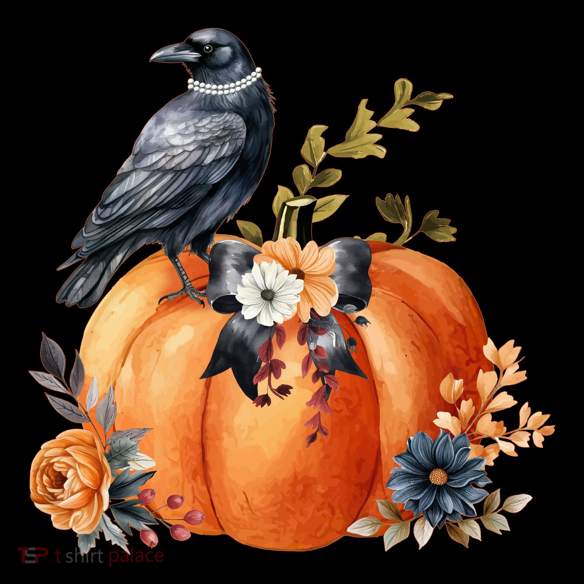 Pretty Autumn Raven Floral Pumpkin Fall Lover Women's Hoodie