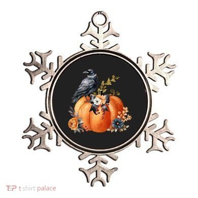 Pretty Autumn Raven Floral Pumpkin Fall Lover Ornament