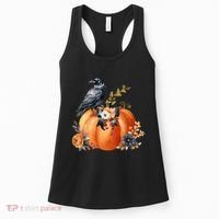 Pretty Autumn Raven Floral Pumpkin Fall Lover Women's Tank Top thumb 0