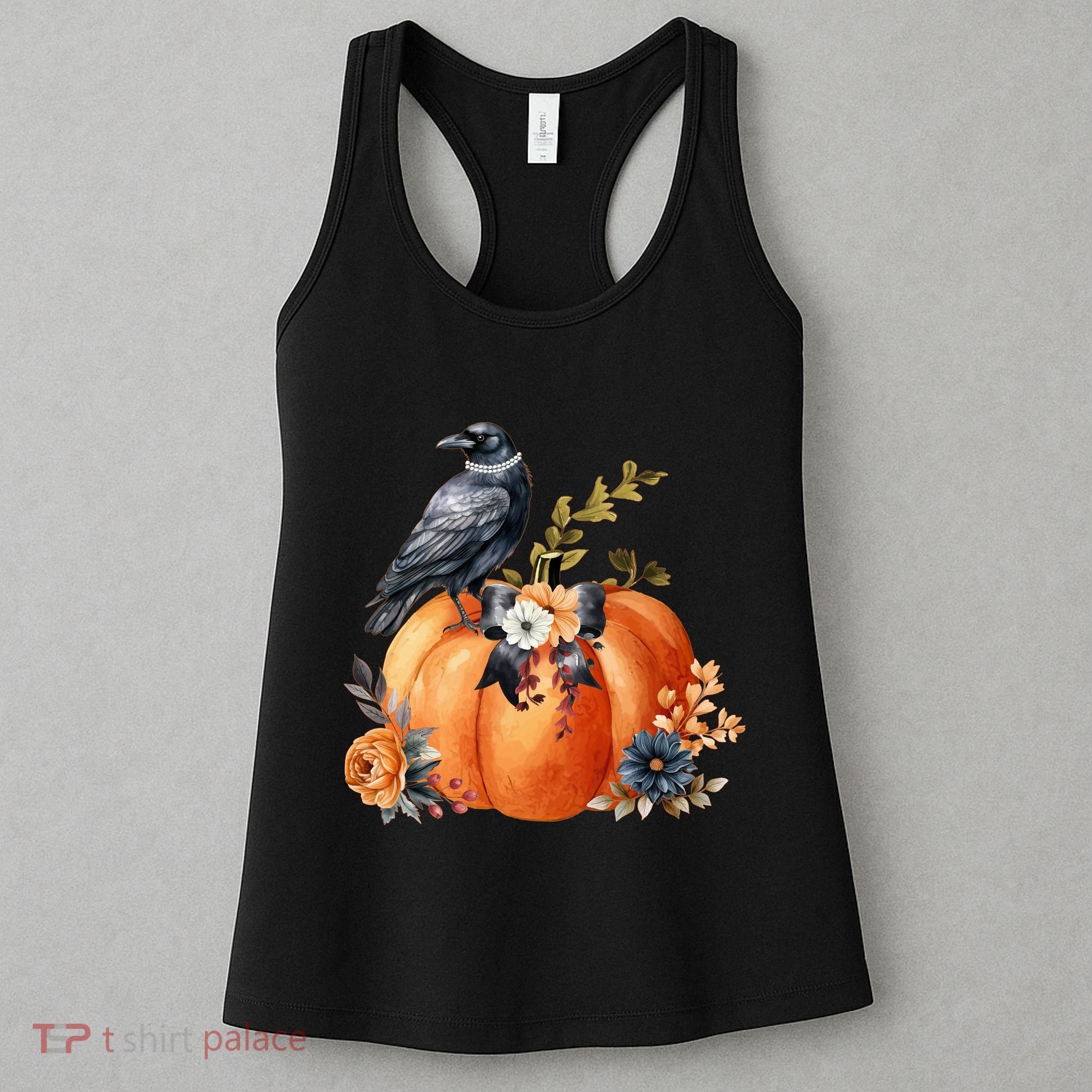 Pretty Autumn Raven Floral Pumpkin Fall Lover Women's Tank Top