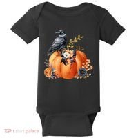 Pretty Autumn Raven Floral Pumpkin Fall Lover Baby Bodysuit thumb 0