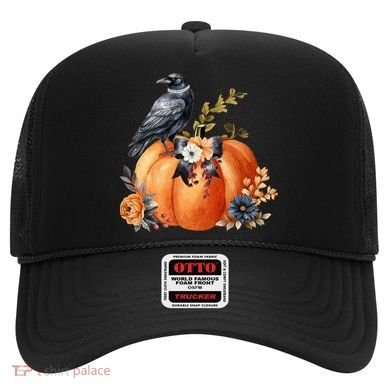 Pretty Autumn Raven Floral Pumpkin Fall Lover Hat
