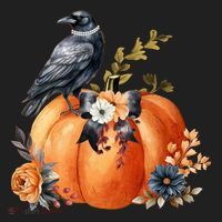 Pretty Autumn Raven Floral Pumpkin Fall Lover Hat thumb 2