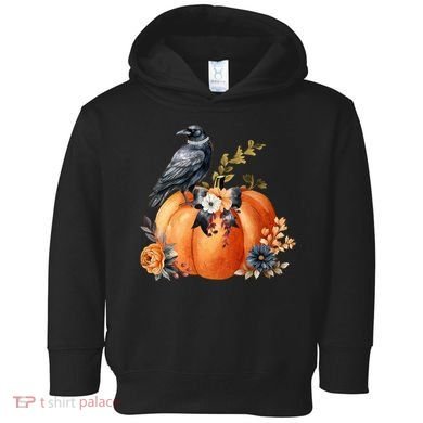 Pretty Autumn Raven Floral Pumpkin Fall Lover Toddler Hoodie