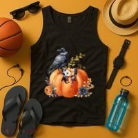 Pretty Autumn Raven Floral Pumpkin Fall Lover Tank Top thumb 4