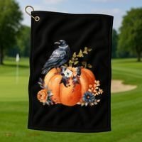 Pretty Autumn Raven Floral Pumpkin Fall Lover Golf Towel thumb 1