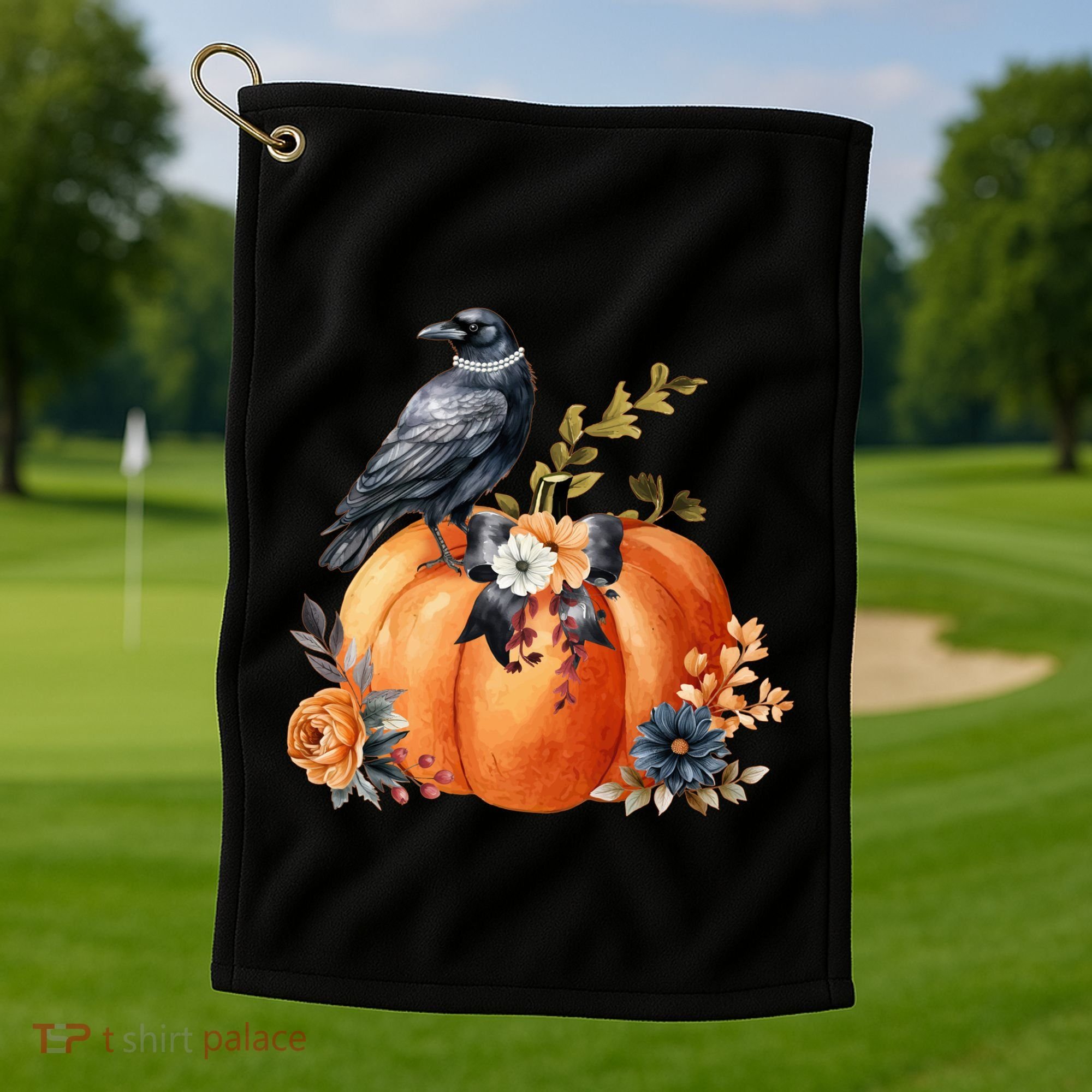 Pretty Autumn Raven Floral Pumpkin Fall Lover Golf Towel