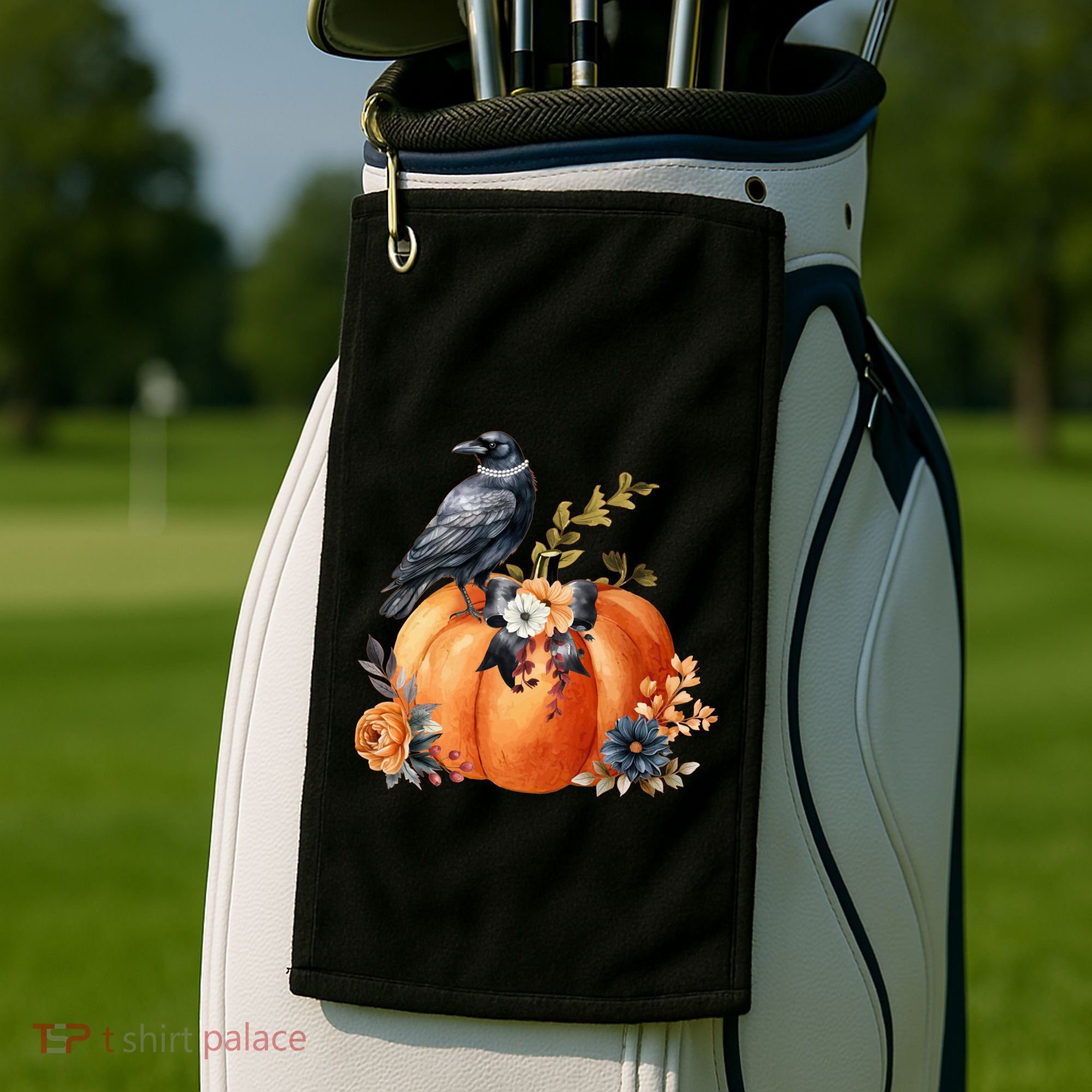Pretty Autumn Raven Floral Pumpkin Fall Lover Golf Towel