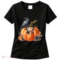 Pretty Autumn Raven Floral Pumpkin Fall Lover Women's T-Shirt thumb 0