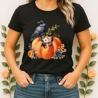 Pretty Autumn Raven Floral Pumpkin Fall Lover Women's T-Shirt thumb 2