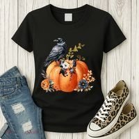 Pretty Autumn Raven Floral Pumpkin Fall Lover Women's T-Shirt thumb 3