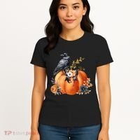 Pretty Autumn Raven Floral Pumpkin Fall Lover Women's T-Shirt thumb 4