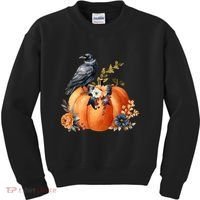 Pretty Autumn Raven Floral Pumpkin Fall Lover Kids Sweatshirt thumb 0