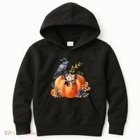 Pretty Autumn Raven Floral Pumpkin Fall Lover Kids Hoodie thumb 0