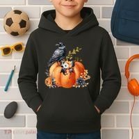 Pretty Autumn Raven Floral Pumpkin Fall Lover Kids Hoodie thumb 2