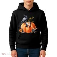 Pretty Autumn Raven Floral Pumpkin Fall Lover Kids Hoodie thumb 4
