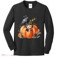 Pretty Autumn Raven Floral Pumpkin Fall Lover Kids Long Sleeve Shirt thumb 0