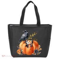 Pretty Autumn Raven Floral Pumpkin Fall Lover Tote Bag thumb 0